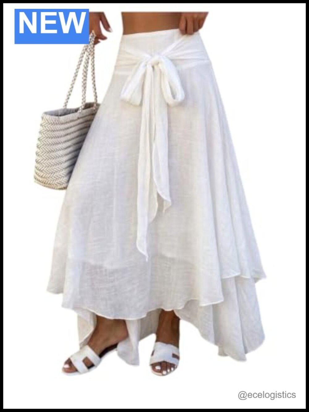 MakeMeChic Women's Tie Bow Maxi Skirt High Waisted Ruffle Summer Flowy Long